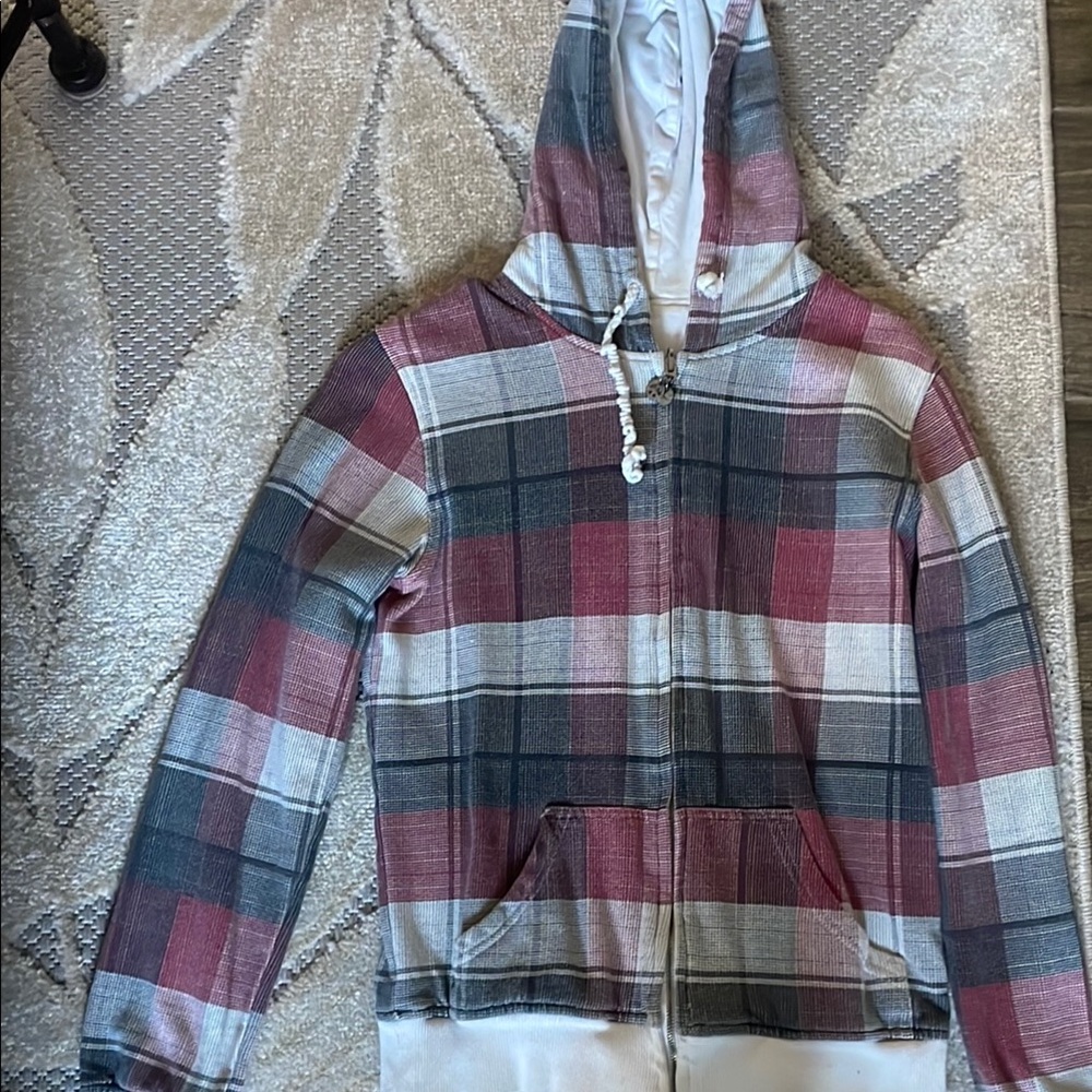 O'Neill Plaid Hoodie Jacket - Red, Gray, White